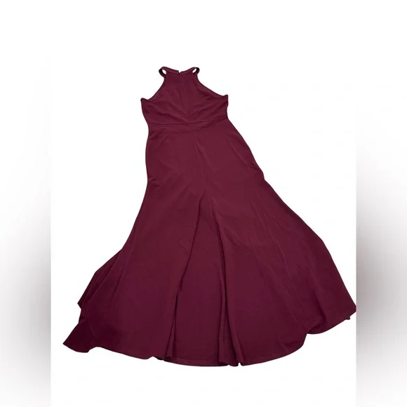 High Neck Sleeveless Burgundy Ruffle Hem Maxi Gown Size L - Picture 7 of 9